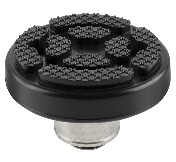 Two-post lift rubber pad with a ring and a sleeve.