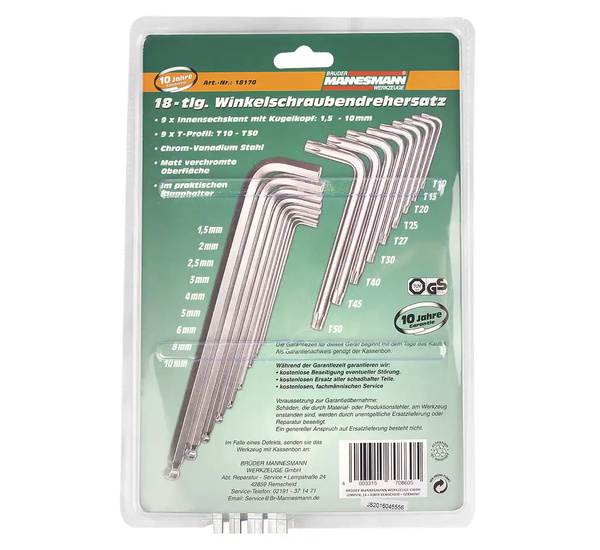 Imbus wrenches + Torx Mannesman set of 18el.