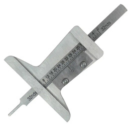 Metal tyre tread depth gauge - two measurement scales + case