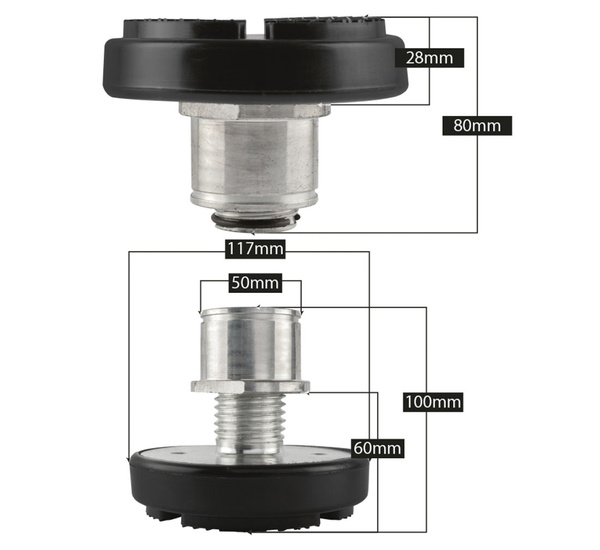 Two-post lift rubber pad with a ring and a sleeve.