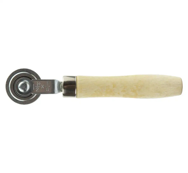 Tyre repair patch roller with wooden handle